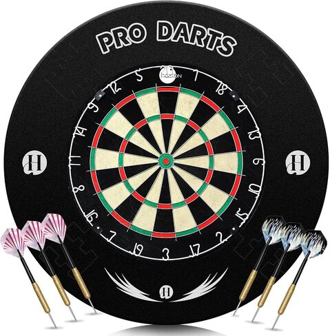 Pennpliy Bristle Dart Board Set, Professional Dart Board 18" with Steel Tip Darts Outdoor Dartboard Set, Compressed Sisal Metal Wire Board with Rotating Number Ring Includes 6pcs 18g Darts in Saudi Arabia