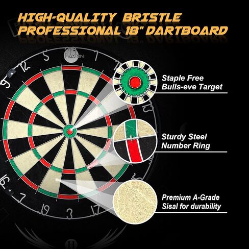 Pennpliy Bristle Dart Board Set, Professional Dart Board 18" with Steel Tip Darts Outdoor Dartboard Set, Compressed Sisal Metal Wire Board with Rotating Number Ring Includes 6pcs 18g Darts in Saudi Arabia