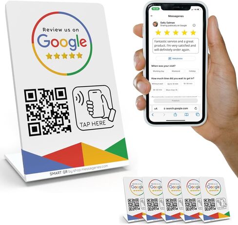 MESSAGENES Review Tap Stand for Google Reviews - 3-Stand - QR & Tap NFC Stand - Review Us on Google Tap Stand - iPhone & Android - Boost My Reviews Stand - Set Up at Home (3 Stands) in Saudi Arabia