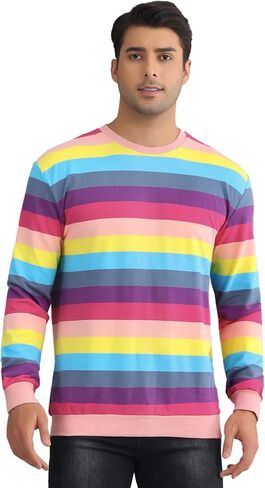 Lars Amadeus Rainbow Stripes Sweatshirt for Men's Crew Neck Multicolor Striped Pullover Sweatshirt in Kuwait