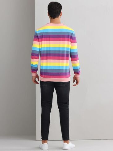 Lars Amadeus Rainbow Stripes Sweatshirt for Men's Crew Neck Multicolor Striped Pullover Sweatshirt in Kuwait