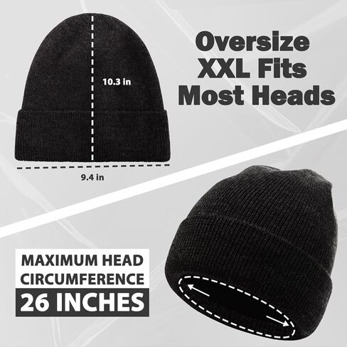 Oversize L/XL/XXL Beanie Hat for Big Heads - Waterproof Merino Wool Blend Beanie Fleece Lined Hat for All-Weather Winter Warm in Saudi Arabia