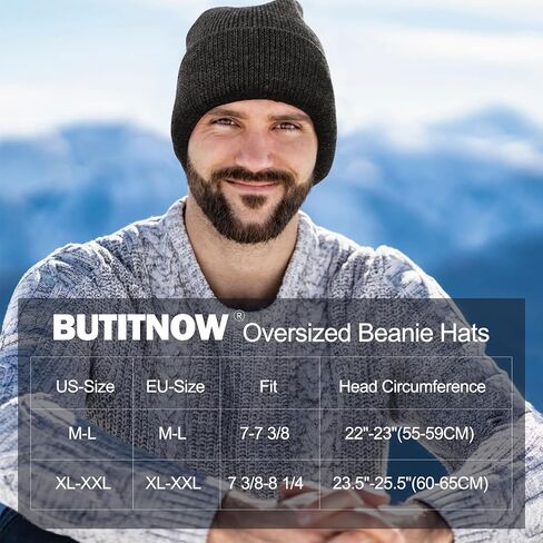 Oversize L/XL/XXL Beanie Hat for Big Heads - Waterproof Merino Wool Blend Beanie Fleece Lined Hat for All-Weather Winter Warm in Saudi Arabia