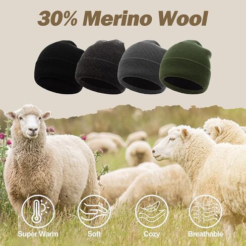 Oversize L/XL/XXL Beanie Hat for Big Heads - Waterproof Merino Wool Blend Beanie Fleece Lined Hat for All-Weather Winter Warm in Saudi Arabia