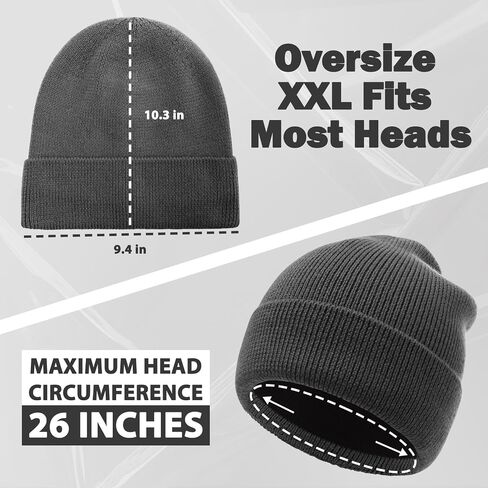 Oversize L/XL/XXL Beanie Hat for Big Heads - Waterproof Merino Wool Blend Beanie Fleece Lined Hat for All-Weather Winter Warm in Saudi Arabia