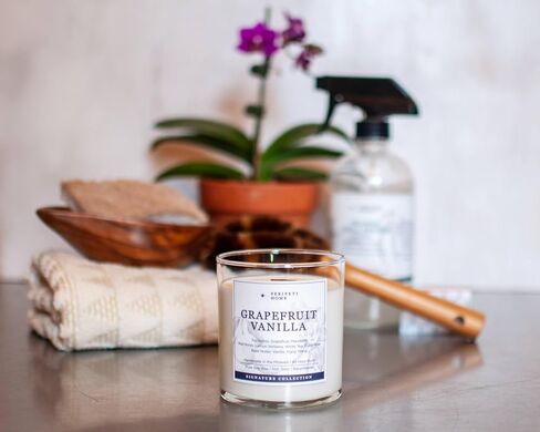 PERIPETI Home Grapefruit + Vanilla Soy Candle - Long-Lasting Scented Candle with a Wooden Wick for Relaxing Aromatherapy - 8.5oz Natural Wax for Home, Spa, or Gift in Saudi Arabia