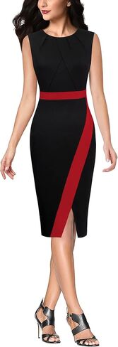 VFSHOW Womens Pleated Crew Neck Front Split Work Business Office Party Bodycon Pencil Sheath Dress in Kuwait