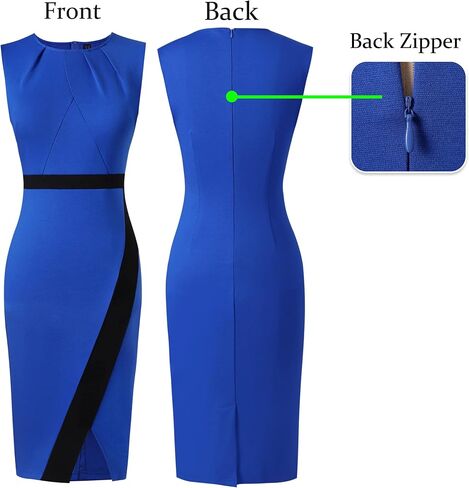 VFSHOW Womens Pleated Crew Neck Front Split Work Business Office Party Bodycon Pencil Sheath Dress in Kuwait