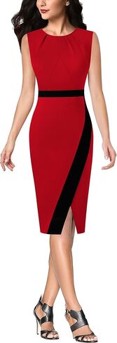 VFSHOW Womens Pleated Crew Neck Front Split Work Business Office Party Bodycon Pencil Sheath Dress in Kuwait