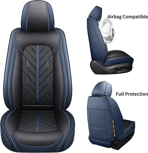 أغطية المقاعد الأمامية من Tomatoman متوافقة مع وسائد السيارة Toyota Corolla Camry Civic Chevy Cobalt Cruze Equinox Lmpala Malibu Prizm Sonic Universal (قطعتان أمامية/أسود-أزرق) in Kuwait