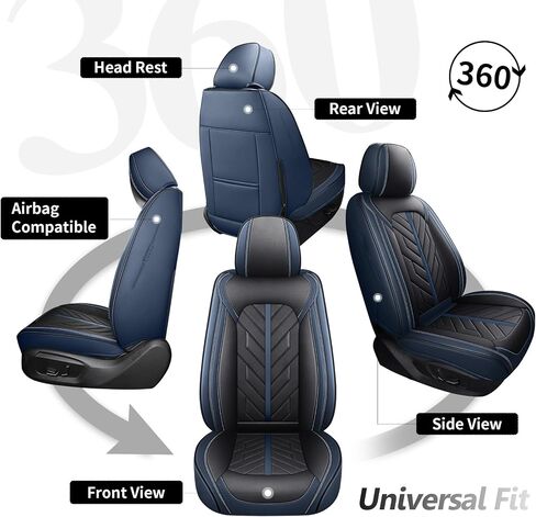 أغطية المقاعد الأمامية من Tomatoman متوافقة مع وسائد السيارة Toyota Corolla Camry Civic Chevy Cobalt Cruze Equinox Lmpala Malibu Prizm Sonic Universal (قطعتان أمامية/أسود-أزرق) in Kuwait