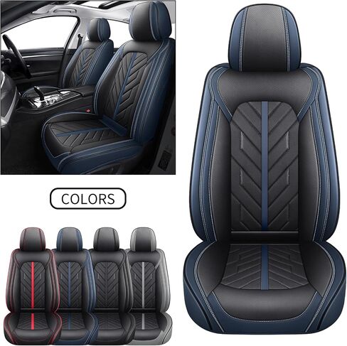 أغطية المقاعد الأمامية من Tomatoman متوافقة مع وسائد السيارة Toyota Corolla Camry Civic Chevy Cobalt Cruze Equinox Lmpala Malibu Prizm Sonic Universal (قطعتان أمامية/أسود-أزرق) in Kuwait