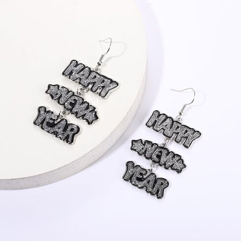 New Years Earrings for Women Hypoallergenic Happy New Year Drop Dangle Earrings Glitter Star New Year Eve Party Earrings Trendy Celebration 2024 New Years Holiday Earrings Jewelry in Kuwait
