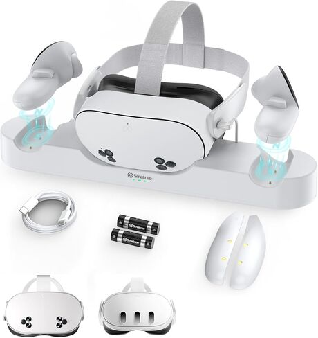 Smatree Charging Dock Compatible for Oculus Quest 3/Meta Quest 3,Charge Controllers and Headset Simultaneously, VR Charging Station with LED Light, with 2 Rechargeable Controller Batteries(NO Adapter) in Kuwait