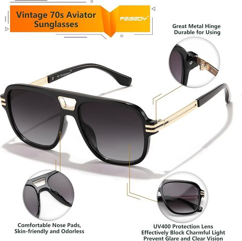 FEISEDY Retro Aviator Sunglasses for Women Men Vintage Trendy Oversized Square Shades UV400 B0106 in Kuwait