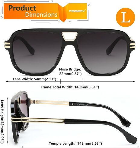 FEISEDY Retro Aviator Sunglasses for Women Men Vintage Trendy Oversized Square Shades UV400 B0106 in Kuwait