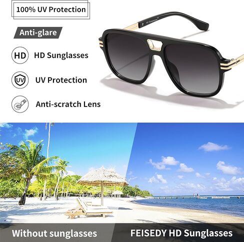 FEISEDY Retro Aviator Sunglasses for Women Men Vintage Trendy Oversized Square Shades UV400 B0106 in Kuwait