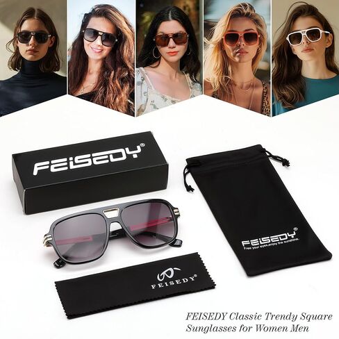 FEISEDY Retro Aviator Sunglasses for Women Men Vintage Trendy Oversized Square Shades UV400 B0106 in Kuwait