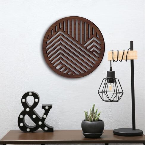 Geometric Wood Wall Art Decor, Modern Vintage Mountain Wall Sculptures Hanging Abstract Panels Decor, 3D Round Hollow Wooden Craft Art Boho Wall Decoration, for Home Office Living Room Bedroom (Black) in Kuwait