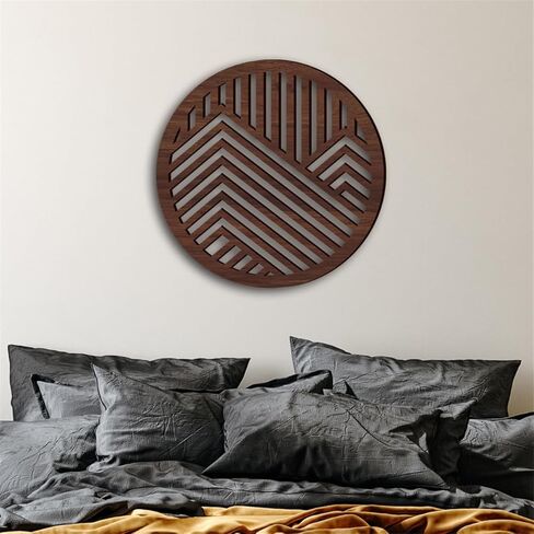 Geometric Wood Wall Art Decor, Modern Vintage Mountain Wall Sculptures Hanging Abstract Panels Decor, 3D Round Hollow Wooden Craft Art Boho Wall Decoration, for Home Office Living Room Bedroom (Black) in Kuwait