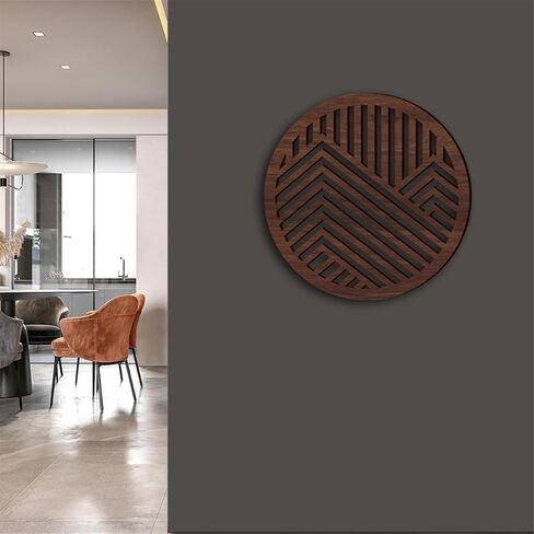 Geometric Wood Wall Art Decor, Modern Vintage Mountain Wall Sculptures Hanging Abstract Panels Decor, 3D Round Hollow Wooden Craft Art Boho Wall Decoration, for Home Office Living Room Bedroom (Black) in Kuwait