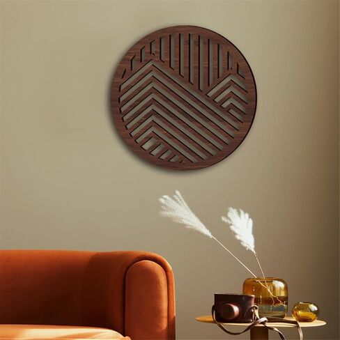 Geometric Wood Wall Art Decor, Modern Vintage Mountain Wall Sculptures Hanging Abstract Panels Decor, 3D Round Hollow Wooden Craft Art Boho Wall Decoration, for Home Office Living Room Bedroom (Black) in Kuwait