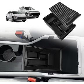 Muslogy Center Console Organizer Compatible with 2024+ Hyundai Kona/Kona EV Accessories Middle Console Storage Box Coin Holder Won't fit SE SEL Trim (Black)