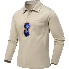 TBMPOY Men's Polo Shirts with Pocket Golf Long Sleeve Quick Dry Lightweight Collared Stylish Moisture Wicking Business Tennis