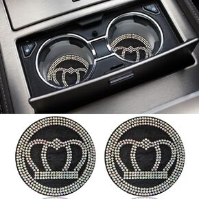 2PCS 2.73'' Bling Car Cup Holder Coasters, Silicone Anti-Slip Car Cup Holder Mat, Car Beverage Coaster, Rhinestone Cup Holder Insert Coaster, Universal Car Interior Accessories for Women Girls (Pink)
