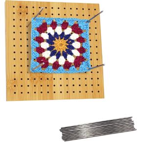 LIVSMON 9 Inchs Crochet Blocking Board with 20 Pins, Handcrafted Knitting Blocking Mat for Knitting Crochet, Full Kit with 20 Stainless Steel Rod Pins, Gifts for Grandmothers, Mothers