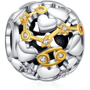 Annmors Birthstone Charm for Bracelet & Necklace 925 Sterling Silver 12 Zodiac Sign with Clear CZ Charms Bead fit European Bracelet Christmas Halloween Birthday Gifts for Women Family Friends