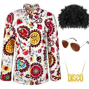 Sintege Mens 70s 80s Disco Costume Set Disco Shiny Shirts Luxury Sequins Long Sleeve Shirts for Halloween Mardi Gras Party