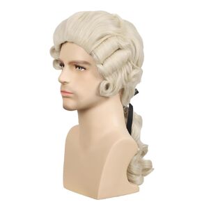 WildCos Judge Colonial Wig Man Long Wave Wig Washington Halloween Costume Cosplay Wig (White)