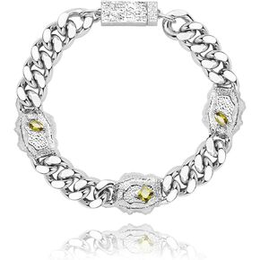 Gold Plated Cuban Link Bracelet for Women, Silver Stainless Steel Diamond Cuban Bracelet Chain Wrist Bracelets Bling Hip Hop Jewelry Gift for Men Women