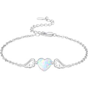 Dreamboat Opal Heart Bracelet for Women 925 Sterling Silver Angel Wings Heart Charm Bracelets Guardian Angel Jewelry Wedding Birthday Gifts