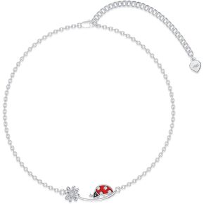Diamond Ladybug Bracelet for Women 925 Sterling Silver Four Leaf Clover and Ladybug Bracelet with Lab Grown Diamonds Jewelry Gifts