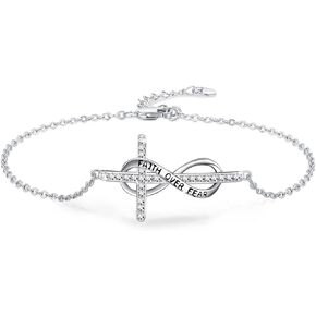 Infinity Cross Bracelets 925 Sterling Silver Religious Bracelets Cross Bracelets for Women Faith Hope Adjustable Bracelets Cross Jewelry Gifts for Daughter Mom Women Wife