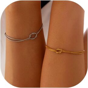 Dainty Love Knot Gold Bracelets for Women Couples Matching Bracelet Adjustable Snake Chain Forever Infinity Bracelet Friendship