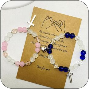 2Pcs Couple Friendship Bracelets Cute Cartoon Cat Animal Heart Matching Bracelets Butterfly Moon Matching Bracelets Vintage Crucifix Bracelet Colorful Beaded Elastic Bracelet for Women Men Best Friends Trendy Jewelry