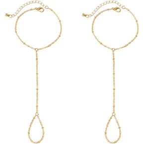 2PCS Dainty Ring Bracelet Hand Chain Gold Silver Finger Bracelet Hand Bracelet with Finger Ring Wedding