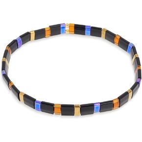 Sonateomber Tila Flat Beaded Stretch Bracelets for Women, Trendy Unique Handmade Stackable Mixed Colorful Square Beads Miyuk Link Bracelet Summer Jewelry Gift in Kuwait