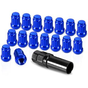 16 Pack 1.38 inches Wheel Lug Nuts M12x1.5 Spline Close End Lug Nuts with Socket Key Compatible with Chevy Impala Malibu Honda Accord Civic CRV Acura TSX Blue