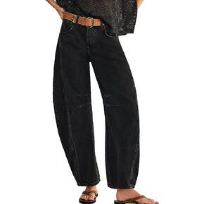Women's Barrel Jeans Mid Rise Loose Jeans Baggy Ankle Denim Pants