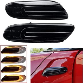 Dynamic LED Side Marker Light Amber Error Free Flowing Sequential Blinker Turn Signal Lamp Compatible With Mini Cooper F55 F56 F57 (Smoked Lens)