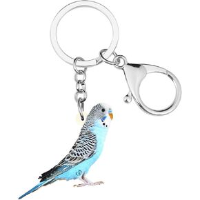 DUOWEI Acrylic Blue Parakeet Bird Keychain Cute Budgie Parrot Keyring for Women Girls Purse Wallet Accessories Charm Gifts