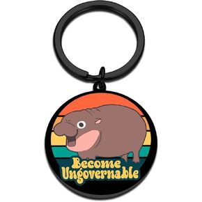 Moo Deng Become Ungovernable Keychain Moo Moo Baby Moo Deng Keychain Funny Hippo Keychain