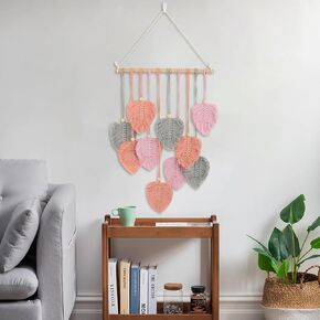 Jaeskeclip المنسوجة أوراق الجدار شنقا، مكرامية ورقة الجدار شنقا، مع سلسلة المفاتيح اليدوية الغزل المنسوجة الفن ورقة نسيج 35x15 بوصة ديكور لغرفة النوم شقة غرفة المعيشة (الوردي) in Kuwait