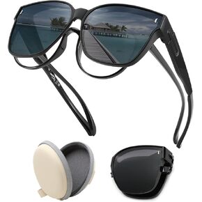 FEISEDY Folding Polarized Fit Over Glasses Sunglasses for Women Men Lightweight Foldable Sunglasses Over Glasses B0218
