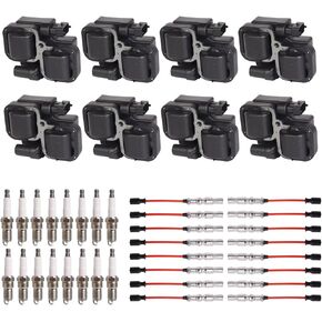 ENA Set of 8 Ignition Coil with 16 Iridium Spark Plug and Red Wire Set Compatible with Mercedes-Benz C43 CL500 CLK430 CLK500 E430 E500 E55 AMG ML430 ML500 S430 S500 SL500 4.3L 5.0L