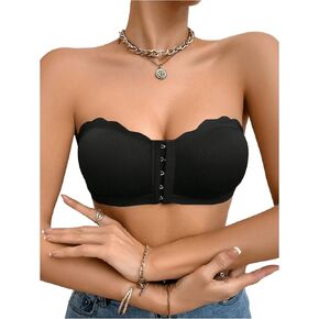 MakeMeChic Women's Front Closure Scallop Trim Bra Wireless Strapless No Show Bralette